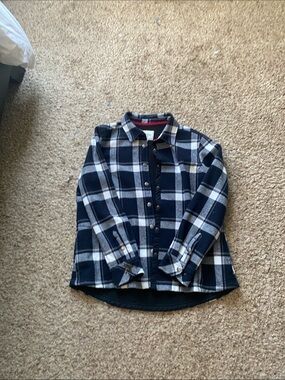 Orvis Navy and White Plaid Snap-Front Shirt Jacket